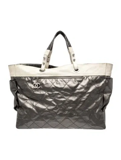 Pre-owned Chanel Paris-biarritz Grand Shopping Tote In Metallic/silver