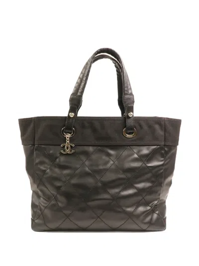 Pre-owned Chanel Paris-biarritz Mm Tote Bag In Black