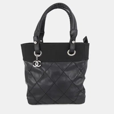 Pre-owned Chanel Paris-biarritz Tote Bag Black Pvc Leather Size Pm