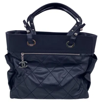 Pre-owned Chanel Paris-biarritz Tote Bag Black Quilted Coated Canvas Shopper