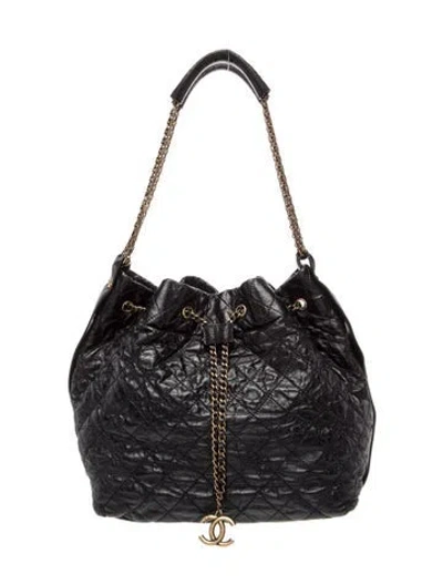 Pre-owned Chanel Paris-bombay Galuchat Bucket Bag In Black