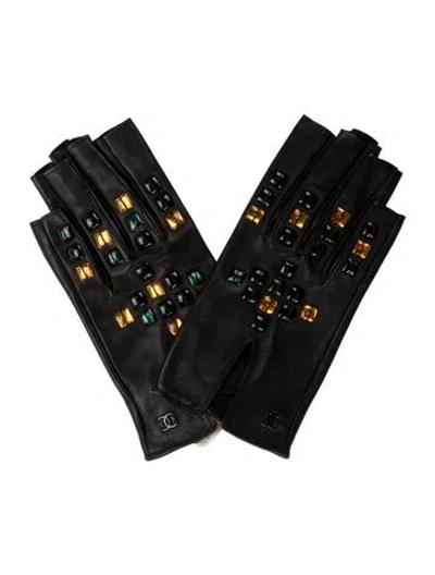 Pre-owned Chanel Paris-byzance Embellished Gloves In Black