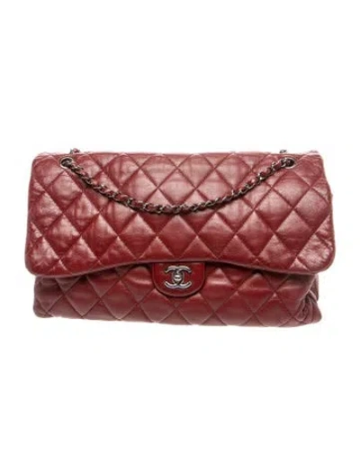 Pre-owned Chanel Paris-byzance Maxi 3 Accordion Flap Bag In Burgundy