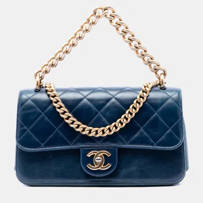 Pre-owned Chanel Paris-cosmopolite Small Blue Aged Calfskin Leather Flap Bag
