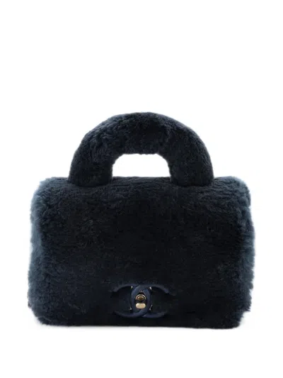 Pre-owned Chanel Paris-cosmopolite Top Handle Bag Fur Small Satchel In Blue