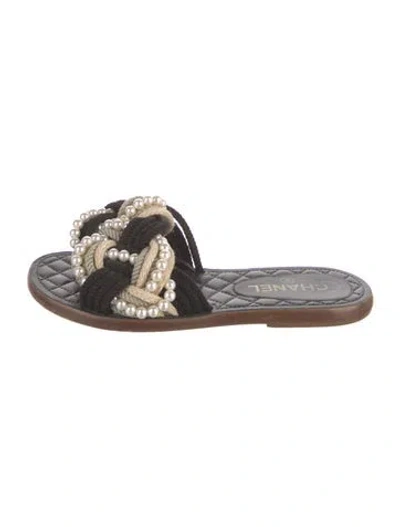 Pre-owned Chanel Paris-cuba Faux Pearl Accents Slides In Black