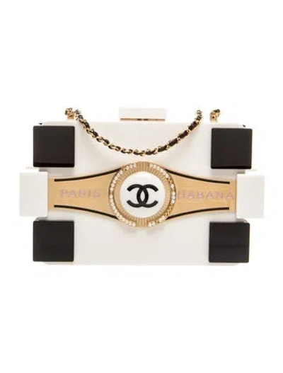 Pre-owned Chanel Paris-cuba Havana By Night Boy Brick Clutch W/ Chain In Neutral