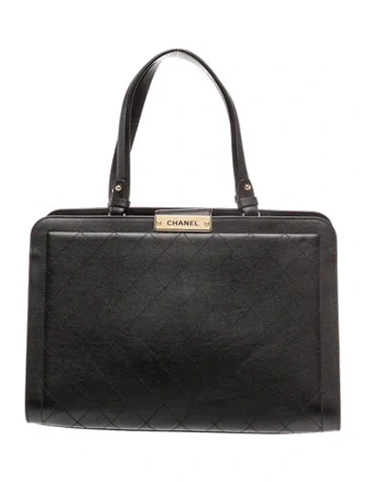 Pre-owned Chanel Paris-cuba Quilted Large Label Click Tote In Black