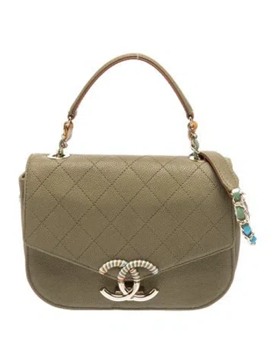 Pre-owned Chanel Paris-cuba Small Thread Around Flap Bag In Green