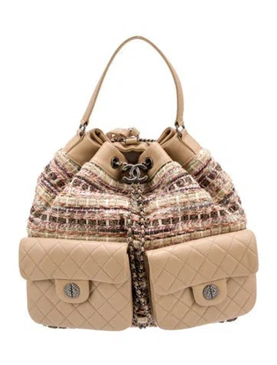 Pre-owned Chanel Paris-cuba Tweed Drawstring Backpack W/tags In Neutral