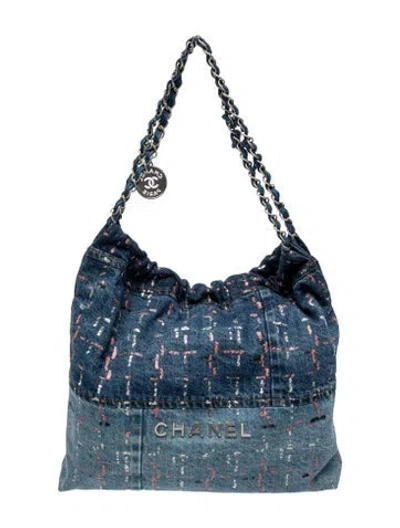 Pre-owned Chanel Paris-dakar Sequin Denim 22 Hobo In Blue