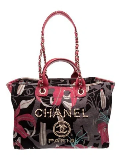 Pre-owned Chanel Paris-dakar Velvet Medium Deauville Tote In Red