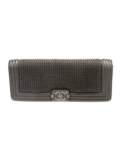 Pre-owned Chanel Paris-edinburgh Chainmail Boy Clutch In Gray