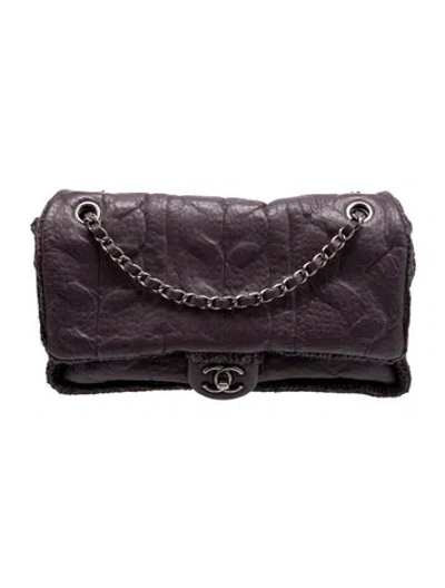 Pre-owned Chanel Paris-edinburgh Leather & Wool Chic Knit Flap Bag In Purple