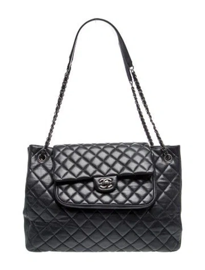 Pre-owned Chanel Paris-edinburgh Quilted Flap Tote In Blue