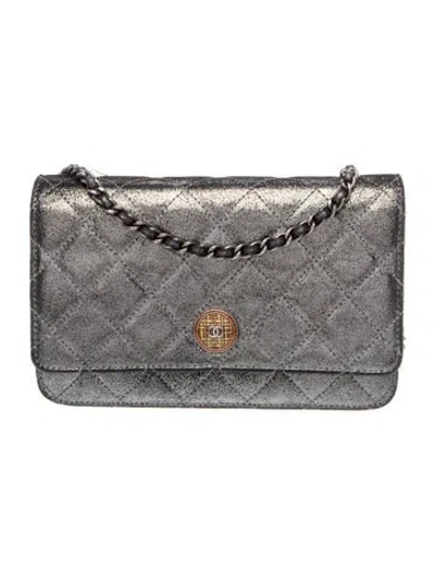 Pre-owned Chanel Paris-edinburgh Wallet On Chain In Gray