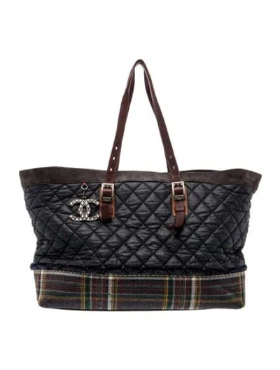 Pre-owned Chanel Paris-edinburgh Xl Plaid Tote In Blue