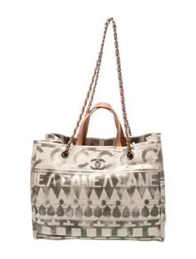 Pre-owned Chanel Paris-greece Medium Iliad Shopper Tote In Neutral