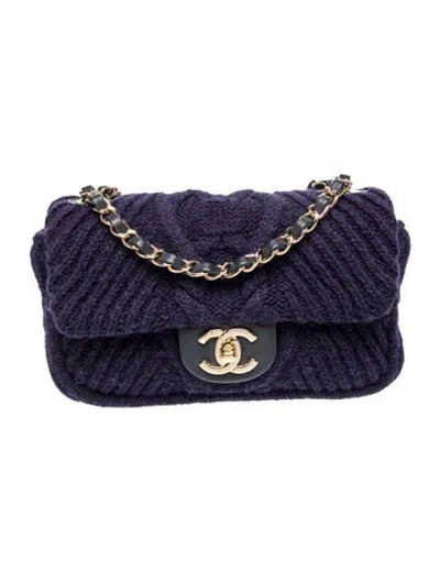 Pre-owned Chanel Paris-hamburg Cable Knit Mini Flap Bag In Blue