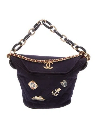 Pre-owned Chanel Paris-hamburg Charm Bucket Bag In Blue