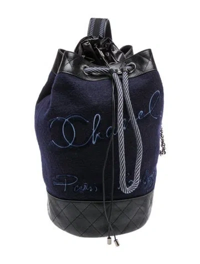 Pre-owned Chanel Paris-hamburg Drawstring Backpack In Black/blue