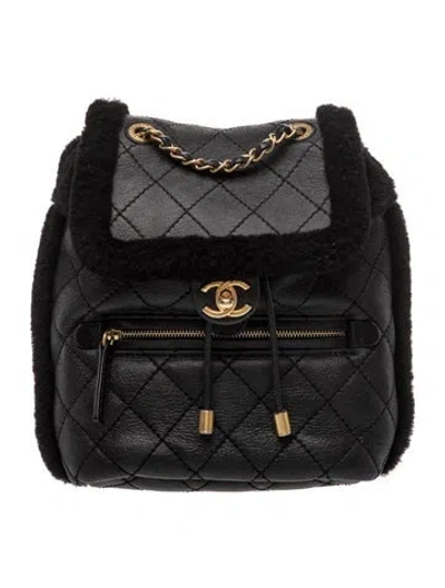 Pre-owned Chanel Paris-hamburg Shearling Backpack In Black