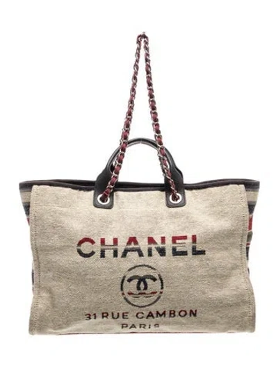Pre-owned Chanel Paris-hamburg Small Deauville Shopping Tote In Neutrals