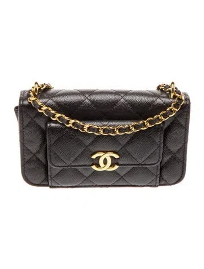 Pre-owned Chanel Paris-le19m Quilted Caviar Pocket Twins Clutch W/ Chain In Black