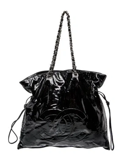 Pre-owned Chanel Paris-londres Patent Bon Bon Tote In Black