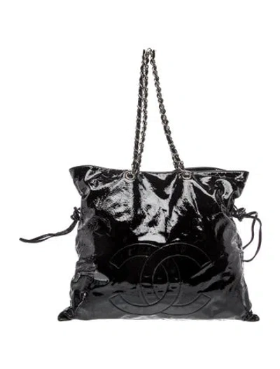 Pre-owned Chanel Paris-londres Patent Bon Bon Tote In Black