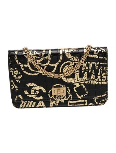 Pre-owned Chanel Paris-new York Graffiti Reissue Wallet On Chain In Black