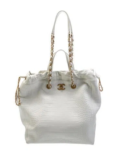 Pre-owned Chanel Paris-new York Large Coco Croc Tote In White