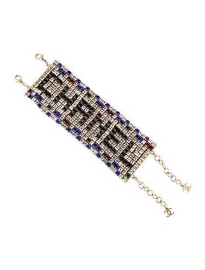 Pre-owned Chanel Paris-new York Strass Mesh Link Bracelet, 8.25" In Black/blue/green