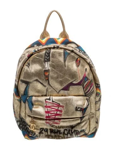 Pre-owned Chanel Paris-new York Street Spirit Backpack In Gold/metallic