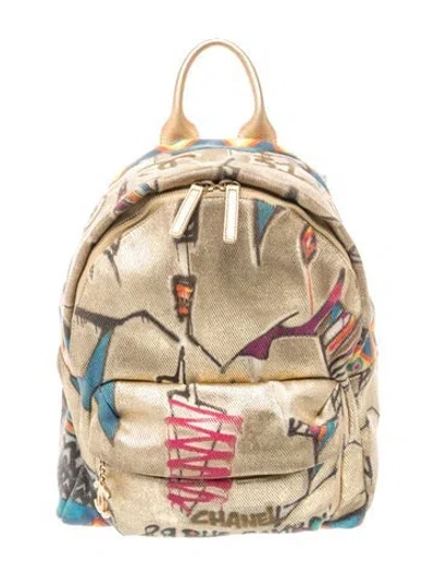 Pre-owned Chanel Paris-new York Street Spirit Backpack In Gold/metallic