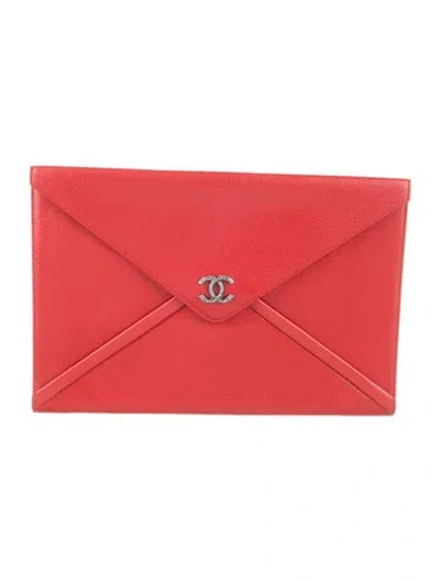 Pre-owned Chanel Paris-rome Coco Mail Envelope Clutch W/ Tags In Red