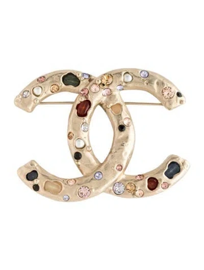 Pre-owned Chanel Paris-rome Faux Pearl, Resin & Strass Cc Brooch In Blue/clear/green