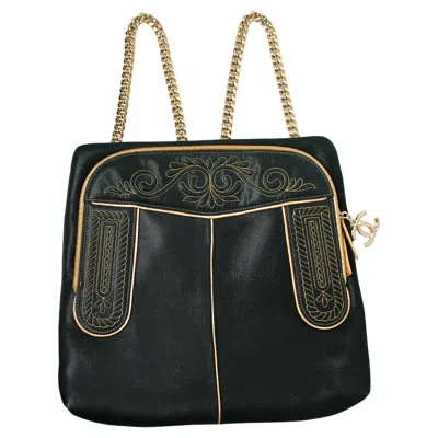 Pre-owned Chanel Paris-salzburg Black Iridescent & Gold Hunting Backpack 2015