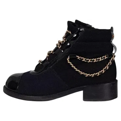 Pre-owned Chanel Paris-salzburg Black Textile Chain Boots - Size 39
