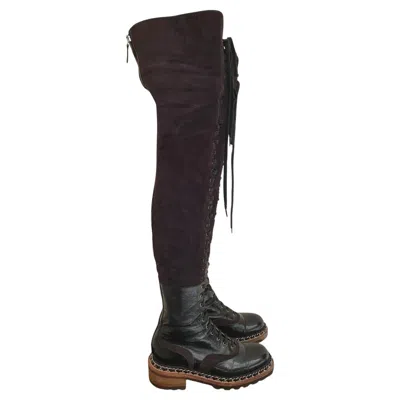 Pre-owned Chanel Paris-salzburg Brown Suede Over-the-knee Boots Sz.36