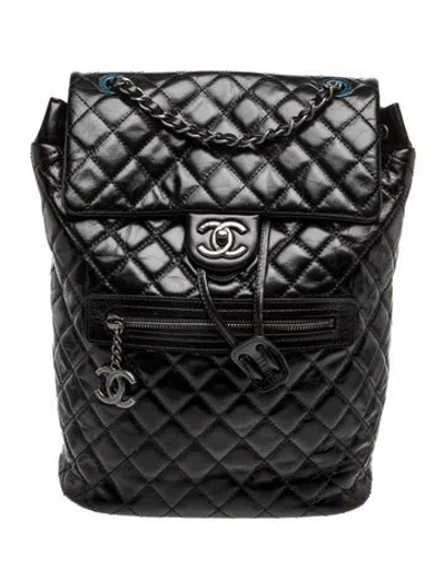 Pre-owned Chanel Paris-salzburg Quilted Large Mountain Backpack In Black