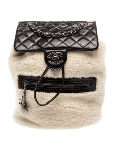 Pre-owned Chanel Paris-salzburg Shearling Mountain Backpack In White