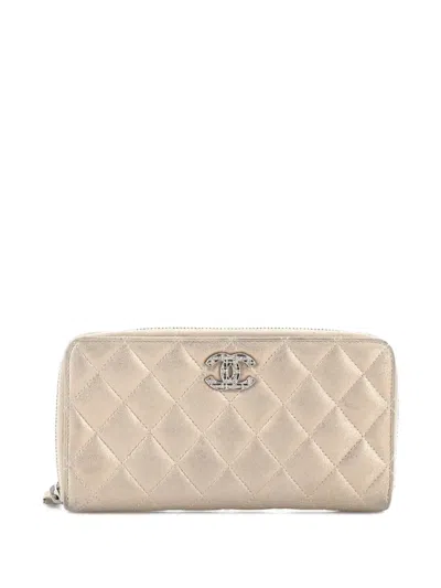 Pre-owned Chanel Paris-salzburg Zip Around Wallet Quilted Iridescent Calfskin Long Small Wallets In Gold