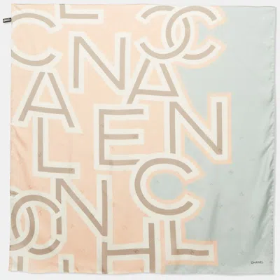 Pre-owned Chanel Pastel Pink/blue Cc Jacquard Printed Silk Square Scarf