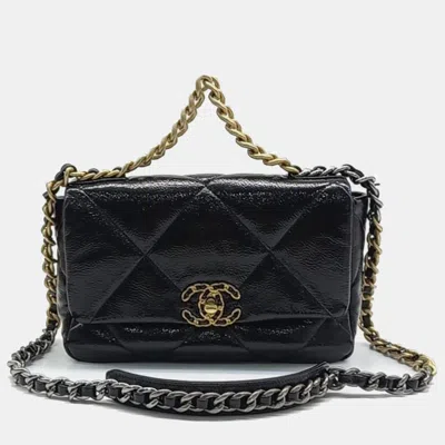 Pre-owned Chanel Patent 19 Flap Small Bag In Black