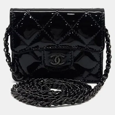 Pre-owned Chanel Patent Accordion Chain Card Holder In Black