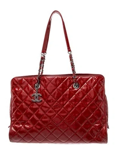 Pre-owned Chanel Patent Angle Tote In Red