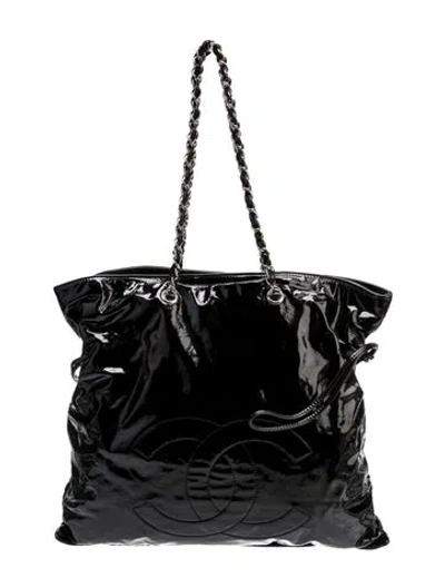 Pre-owned Chanel Patent Bon Bon Tote In Black