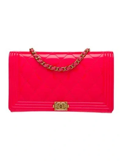 Pre-owned Chanel Patent Boy Clutch W/ Chain In Pink