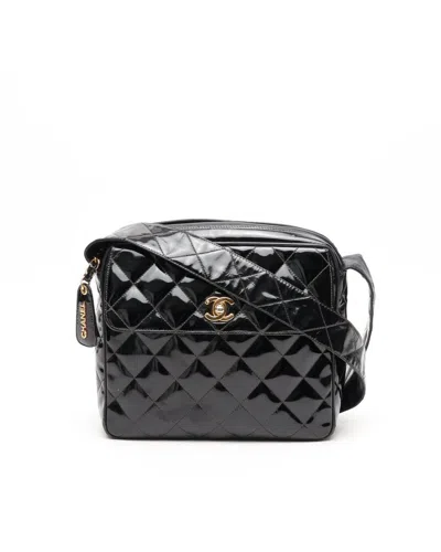 Pre-owned Chanel Patent Cc Camera Bag In Black